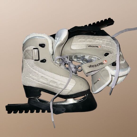 Toddler PowerTek V3.0 Tek Edge Kid Skates Beige Lace Up With Blade Covers Size 9 - Picture 9 of 10
